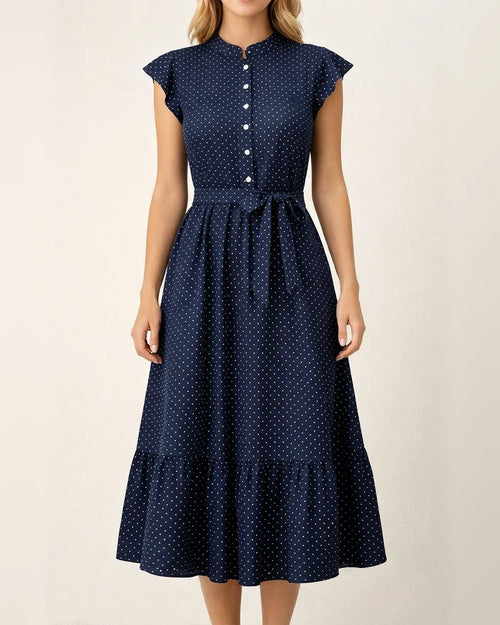 Women's Vacation-Style Polka Dot Dress Summer Ruffled Short Sleeve Tie-Waist A-line Dress | JRSEE:c6b4fd97-7065-4f35-baf7-edcd262717e3