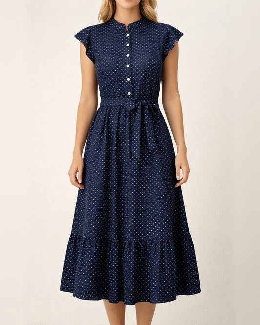Women's Vacation-Style Polka Dot Dress Summer Ruffled Short Sleeve Tie-Waist A-line Dress | JRSEE:c6b4fd97-7065-4f35-baf7-edcd262717e3
