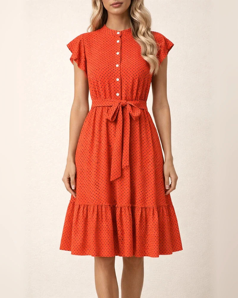 Women's Vacation-Style Polka Dot Dress Summer Ruffled Short Sleeve Tie-Waist A-line Dress | JRSEE:d81c8b1a-177a-4e7f-9f39-5e3ce69cf9c9