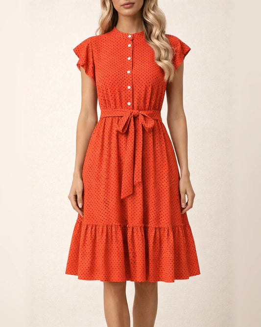 Women's Vacation-Style Polka Dot Dress Summer Ruffled Short Sleeve Tie-Waist A-line Dress | JRSEE:d81c8b1a-177a-4e7f-9f39-5e3ce69cf9c9