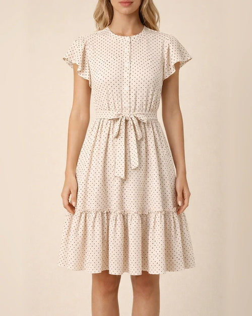 Women's Vacation-Style Polka Dot Dress Summer Ruffled Short Sleeve Tie-Waist A-line Dress | JRSEE:e674327c-d6cc-4a8e-8009-f42c342ac116