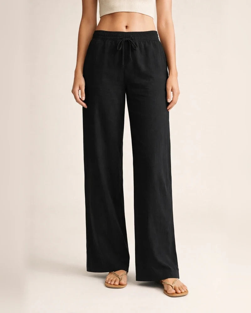 Women's Wide Leg Pants Trousers Black Dark Blue Brown Mid Waist Boho Yoga Work Casual Full Length Breathable Plain S M L XL XXL / Loose Fit | JRSEE:b0c2f53e-de45-4f14-832a-e4c362c127a8