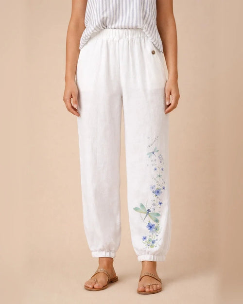 Women's Wide Leg Pants Trousers Cotton And Linen Light Blue White Yellow Casual Casual Daily Wear Baggy Full Length Breathability Flower S M L XL 2XL | JRSEE:de409771-0666-4bcc-a253-14f0dbefe5b5