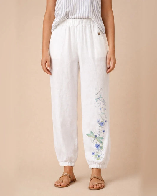 Women's Wide Leg Pants Trousers Cotton And Linen Light Blue White Yellow Casual Casual Daily Wear Baggy Full Length Breathability Flower S M L XL 2XL | JRSEE:de409771-0666-4bcc-a253-14f0dbefe5b5