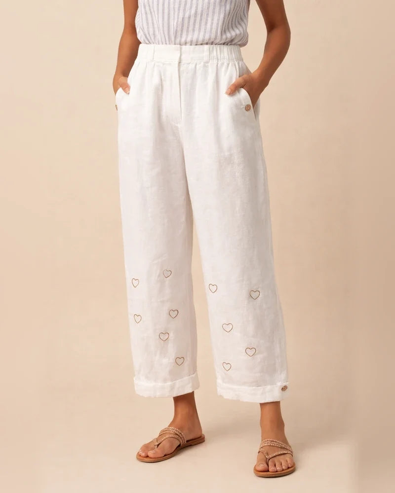 Women's Wide Leg Pants Trousers Cotton And Linen Light Blue White Yellow Casual Casual Daily Wear Baggy Full Length Breathability Flower S M L XL 2XL | JRSEE:626e1de4-dd70-4162-aade-307e65efa443