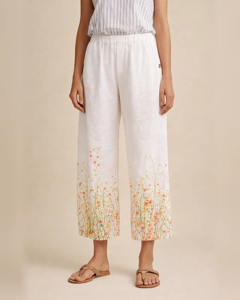 Women's Wide Leg Pants Trousers Cotton And Linen Light Blue White Yellow Casual Casual Daily Wear Baggy Full Length Breathability Flower S M L XL 2XL | JRSEE:cdafabea-4f2c-4ae4-b2f8-88ac504b5c84