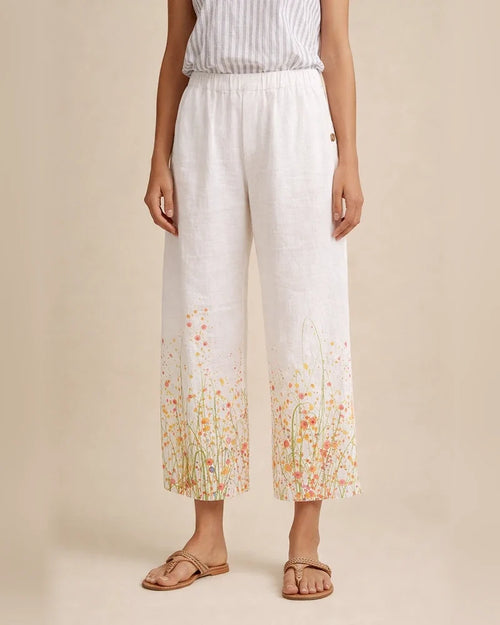 Women's Wide Leg Pants Trousers Cotton And Linen Light Blue White Yellow Casual Casual Daily Wear Baggy Full Length Breathability Flower S M L XL 2XL | JRSEE:cdafabea-4f2c-4ae4-b2f8-88ac504b5c84