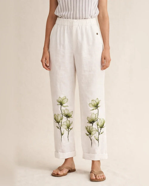 Women's Wide Leg Pants Trousers Cotton And Linen Light Blue White Yellow Casual Casual Daily Wear Baggy Full Length Breathability Flower S M L XL 2XL | JRSEE:94ce61b5-32a8-4c47-8eda-c6a47fc66c8b