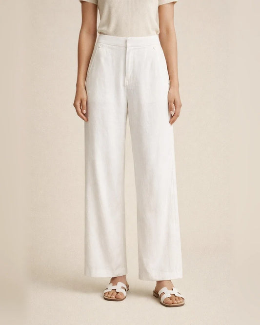 Women's Wide Leg Pants Trousers Linen Balck White Pink Casual Casual Daily Wear Pocket Wide Leg Full Length Breathability Solid Colored S M L XL 2XL | JRSEE:73cb0b1f-aaf7-4632-827a-4cb8a7c52105