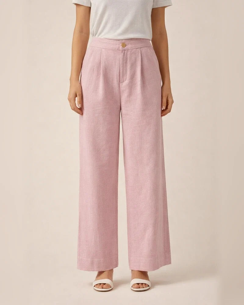 Women's Wide Leg Pants Trousers Linen Balck White Pink Casual Casual Daily Wear Pocket Wide Leg Full Length Breathability Solid Colored S M L XL 2XL | JRSEE:d82176aa-7f57-4030-a48d-084e18bb7de7