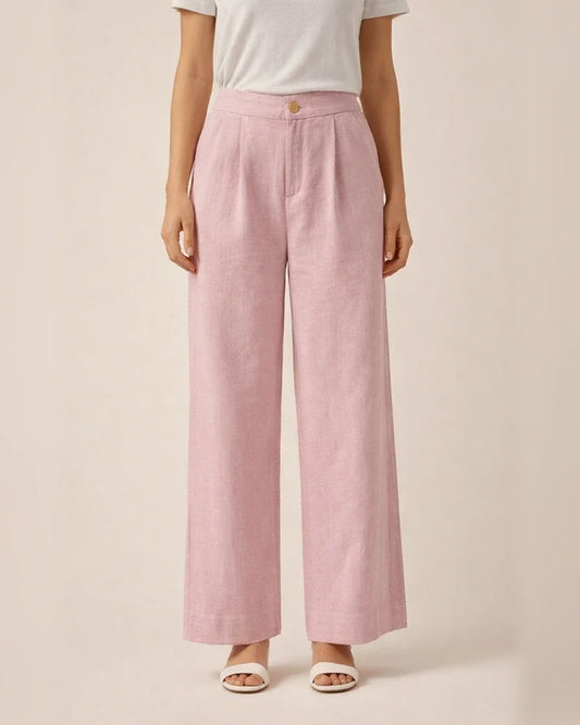 Women's Wide Leg Pants Trousers Linen Balck White Pink Casual Casual Daily Wear Pocket Wide Leg Full Length Breathability Solid Colored S M L XL 2XL | JRSEE:d82176aa-7f57-4030-a48d-084e18bb7de7