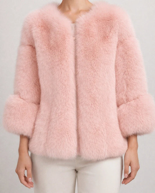 Women's Winter Coat Faux Fur Coat Warm Breathable Outdoor Daily Wear Vacation Going out Fur Collar Faux Fur Trim Zipper V Neck Ordinary Elegant Modern Plush Solid Color Regular Fit Outerwear Long | JRSEE:0e2448db-61c0-4518-9658-4d91a3114fea