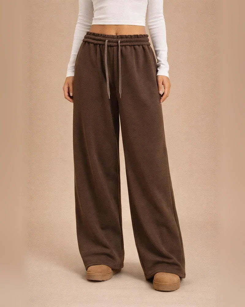 Women's Winter Elastic Waist Fleece-Lined Loose Wide-Leg Athletic Casual Solid Color Long Pants | JRSEE:2924055a-dfba-4399-816e-dd9e903a94bc