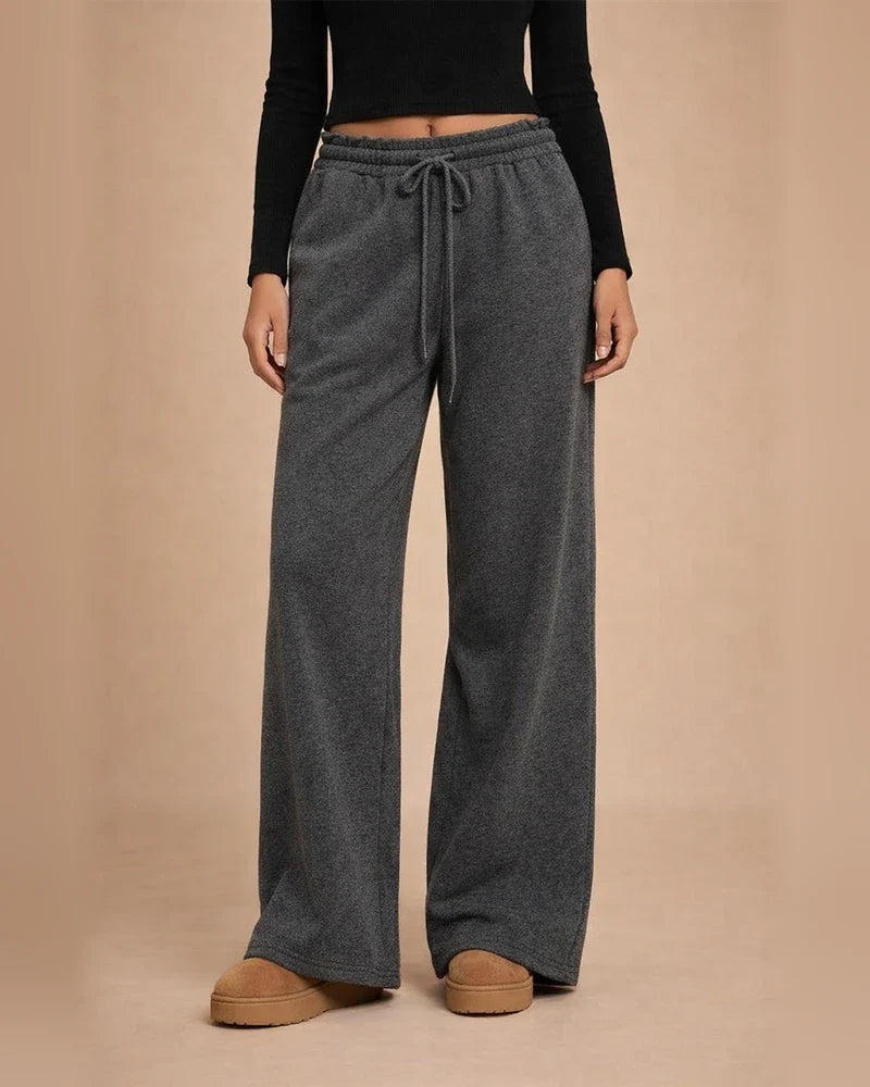 Women's Winter Elastic Waist Fleece-Lined Loose Wide-Leg Athletic Casual Solid Color Long Pants | JRSEE:8bb586f6-c344-49b8-bbc6-280f2fc379f4