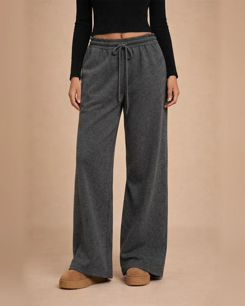Women's Winter Elastic Waist Fleece-Lined Loose Wide-Leg Athletic Casual Solid Color Long Pants | JRSEE:8bb586f6-c344-49b8-bbc6-280f2fc379f4