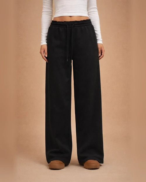 Women's Winter Elastic Waist Fleece-Lined Loose Wide-Leg Athletic Casual Solid Color Long Pants | JRSEE:5b18fdb0-e857-4814-b474-15783039a351
