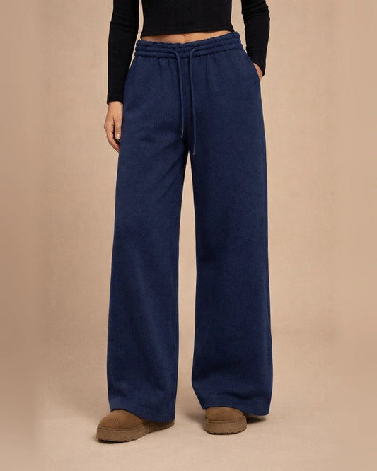 Women's Winter Elastic Waist Fleece-Lined Loose Wide-Leg Athletic Casual Solid Color Long Pants | JRSEE:d00be434-9561-4346-93de-84fa5e418b85