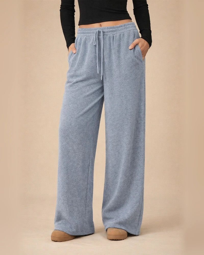 Women's Winter Elastic Waist Fleece-Lined Loose Wide-Leg Athletic Casual Solid Color Long Pants | JRSEE:ae10d5e4-e545-4535-a86d-d80b88713f59