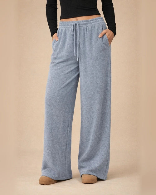 Women's Winter Elastic Waist Fleece-Lined Loose Wide-Leg Athletic Casual Solid Color Long Pants | JRSEE:ae10d5e4-e545-4535-a86d-d80b88713f59