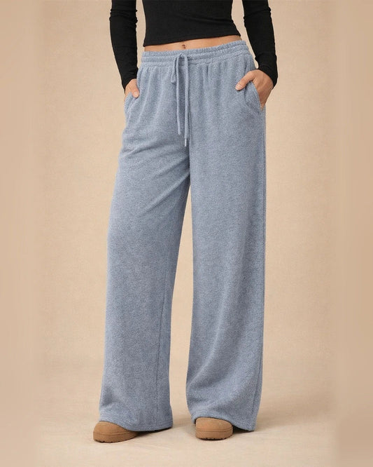 Women's Winter Elastic Waist Fleece-Lined Loose Wide-Leg Athletic Casual Solid Color Long Pants | JRSEE:ae10d5e4-e545-4535-a86d-d80b88713f59