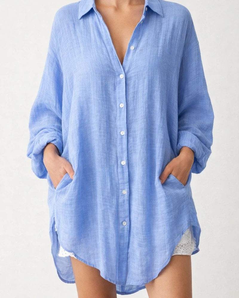 Womens Cotton Linen Plus Size Long Sleeve Turn Down Collar Tunic Button Thin Shirts Casual Blouse Tops | JRSEE:bd6b1ee9-ffa2-48ff-b9a3-7cf3abb90ff1