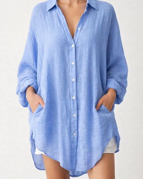 Womens Cotton Linen Plus Size Long Sleeve Turn Down Collar Tunic Button Thin Shirts Casual Blouse Tops | JRSEE:bd6b1ee9-ffa2-48ff-b9a3-7cf3abb90ff1