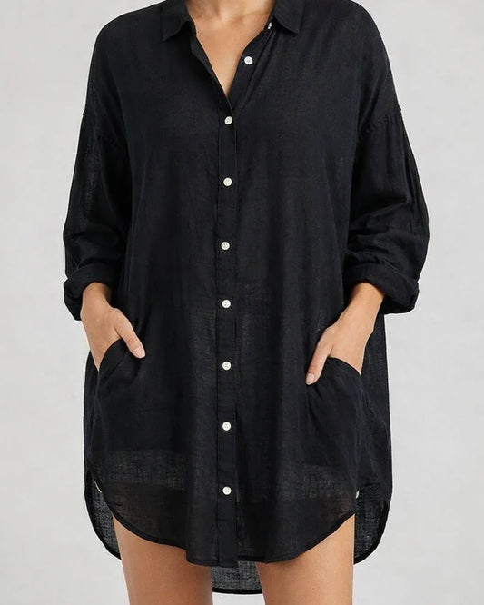 Womens Cotton Linen Plus Size Long Sleeve Turn Down Collar Tunic Button Thin Shirts Casual Blouse Tops | JRSEE:8b604385-b2c0-4a1a-be50-c243d4a5a1f2