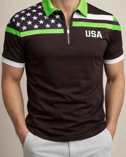 Zipper Polo Shirt American Flag Print Red Gray Green Purple S M L XL 2XL 3XL 4XL 5XL | JRSEE:c2233abe-b3e3-4c7d-b897-90e0049ca0fb